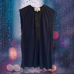 3.1 PHILLIP LIM • City Slick Dark Blue Sleeveless Top, Black Collar